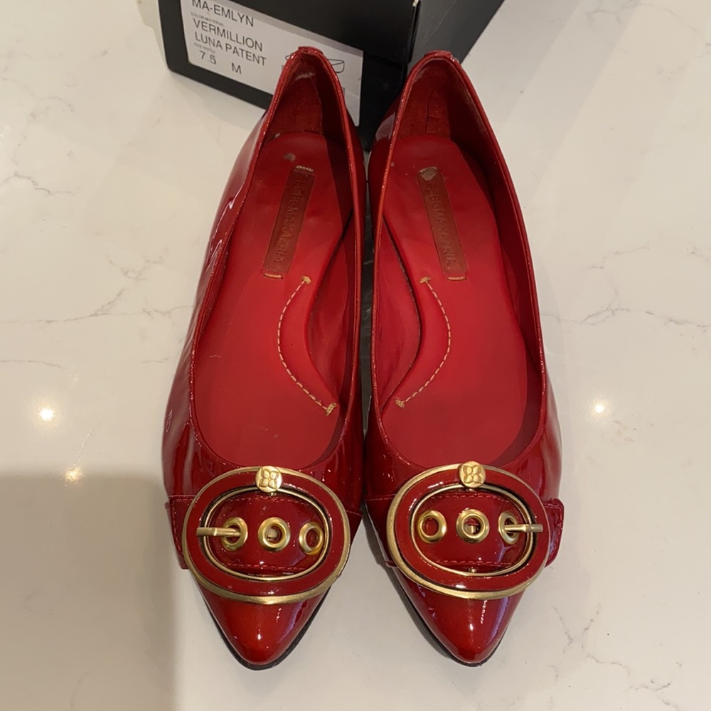 BCBG Emlyn red patent pointed toe leather flats